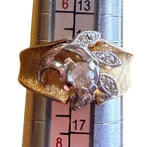 Vintage 18KT Gold-Filed Tone Ring with Clear Gemstones Size 7